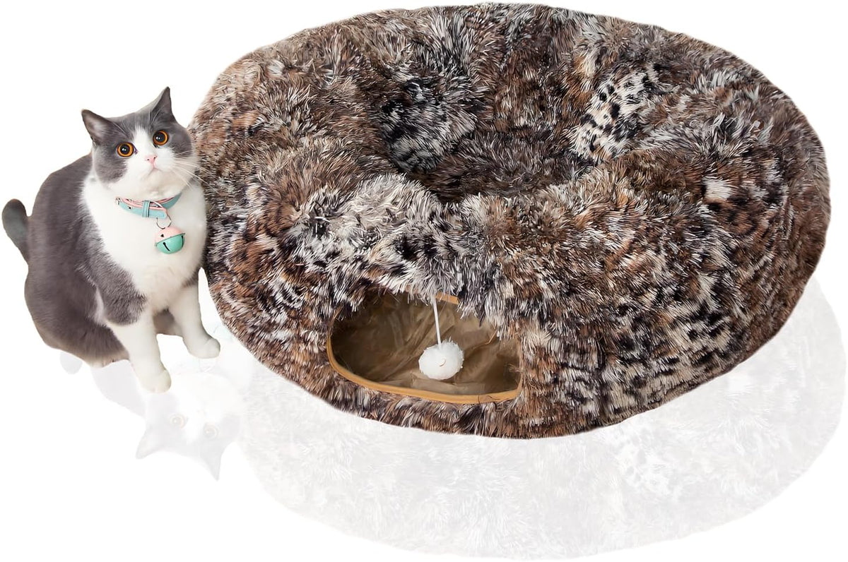 Warm Fluffy Plush Cat Tunnel Bed Under Christmas Tree Big Tube Playground Toys 3 FT Diameter Longer Crinkle Collapsible 3 Way, for Indoor Cat Kitty Kitten Puppy Rabbit Ferret Brown - Image 10