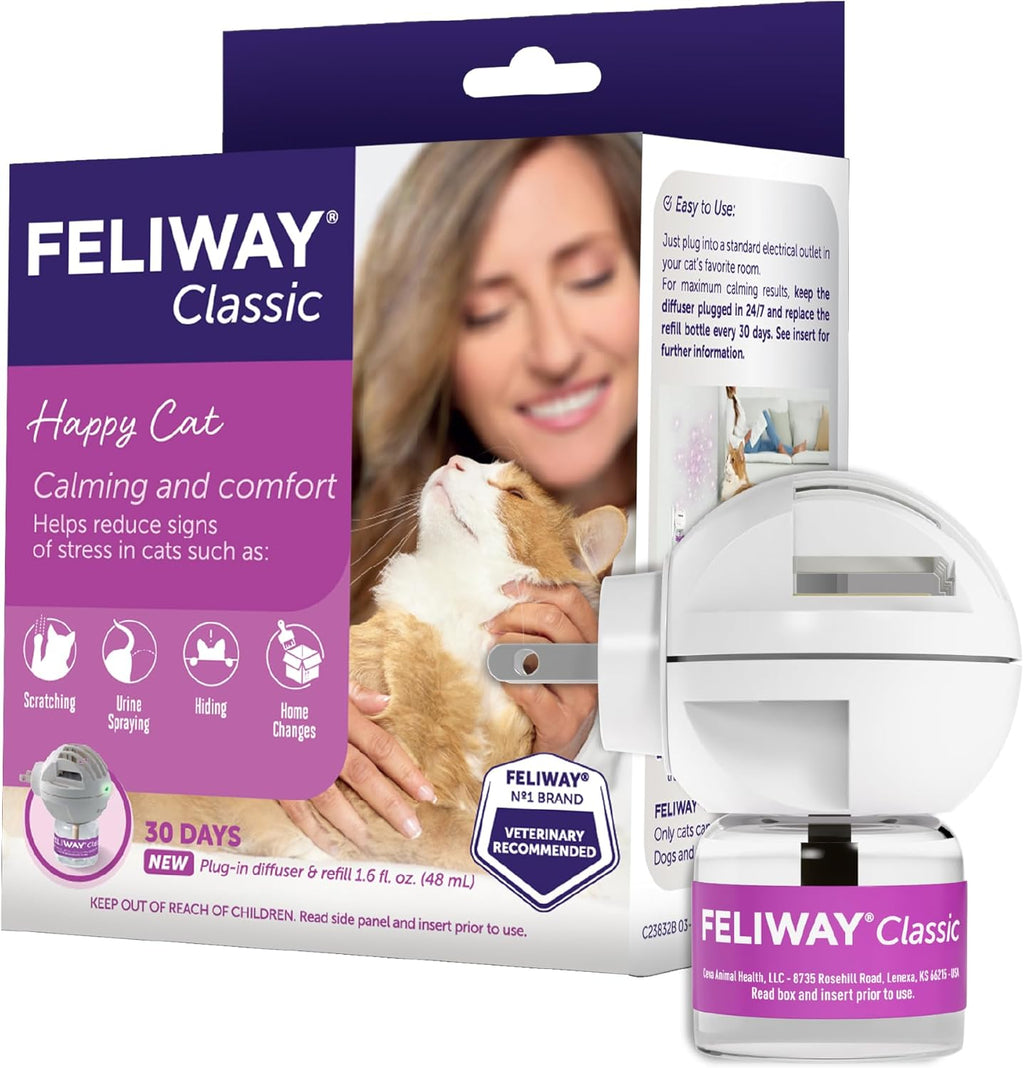 Feliway Classic cat calming diffuser starter kit front view packaging