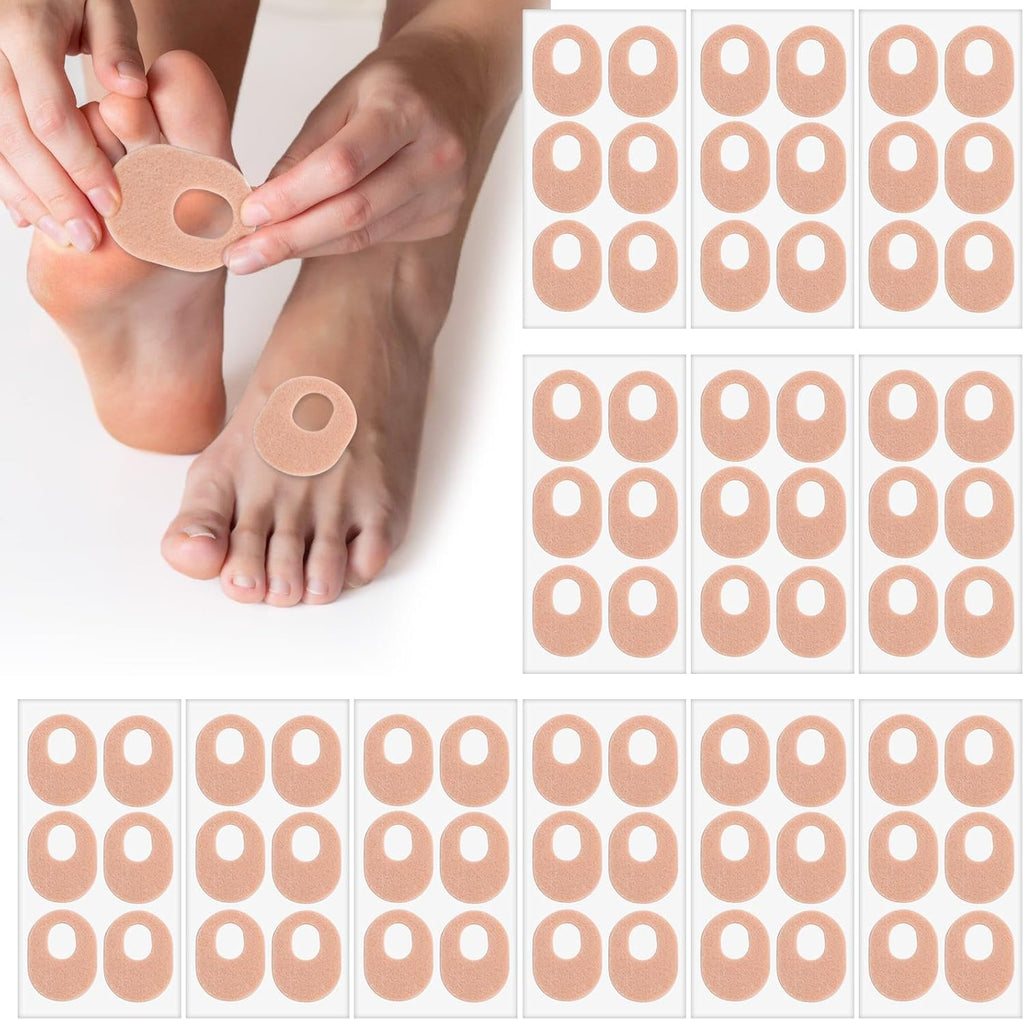 Shynek Callus Pads 72 count front view showing beige oval felt cushions for foot pain relief.