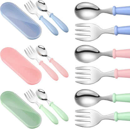Patelai 9 piece toddler utensil set with blue green and pink handles