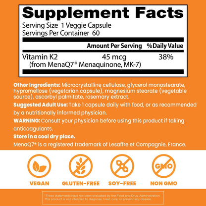 Doctor's Best Vitamin K2 MK7 supplement bottle showing vegan non GMO and gluten free certifications.