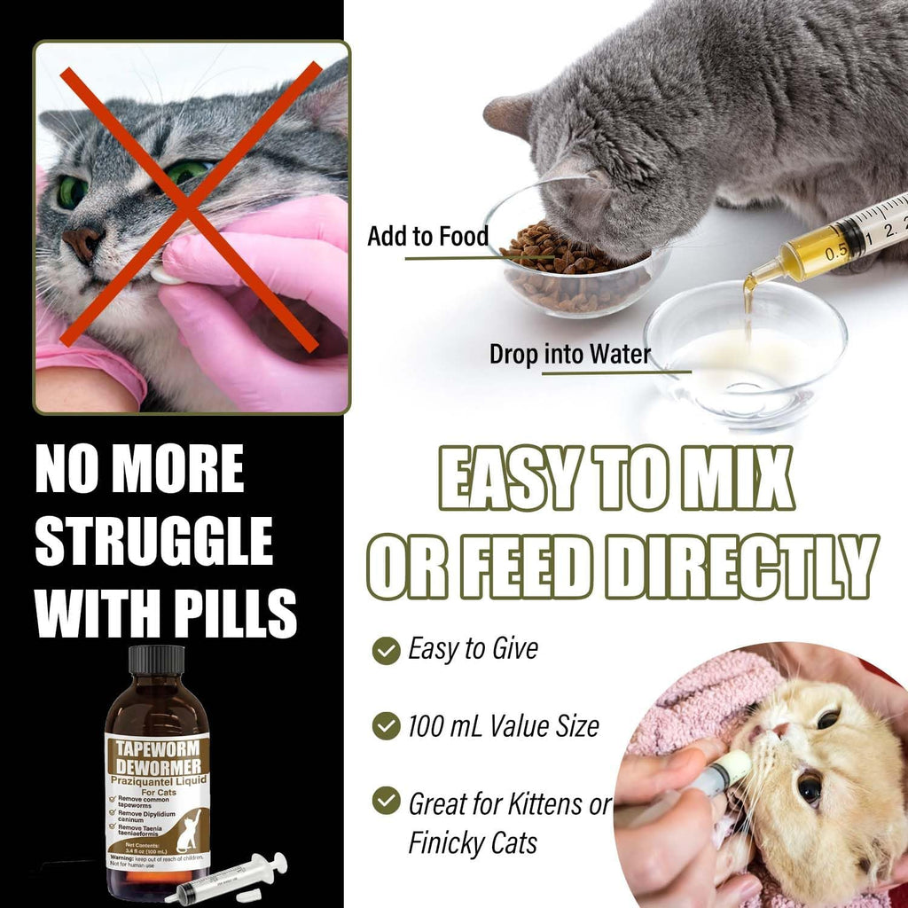 Praziquantel liquid cat dewormer packaging showing dropper cap assembly
