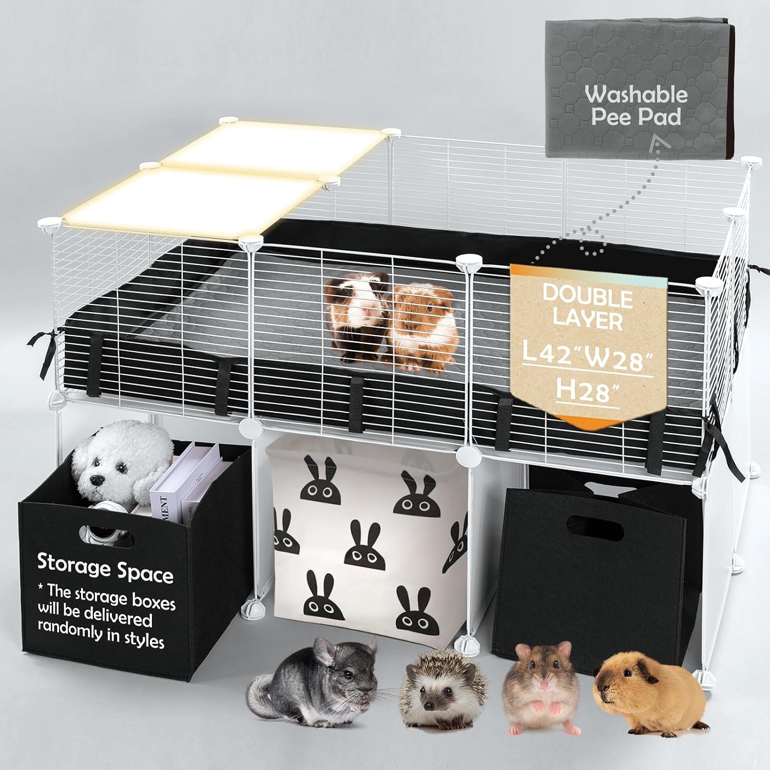 MEEXPAWS Guinea Pig Cages Small Animal Playpen Large with Waterproof PVC Liner & Washable Pee Pad & Storage Space, C&C Cage for Guinea Pigs, Hamsters, Kitten, Indoor Pet Enclosure Wire Yard Playpen - Image 1
