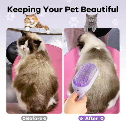 Rechargeable cat steam spray brush demonstrating the fine mist function for static control