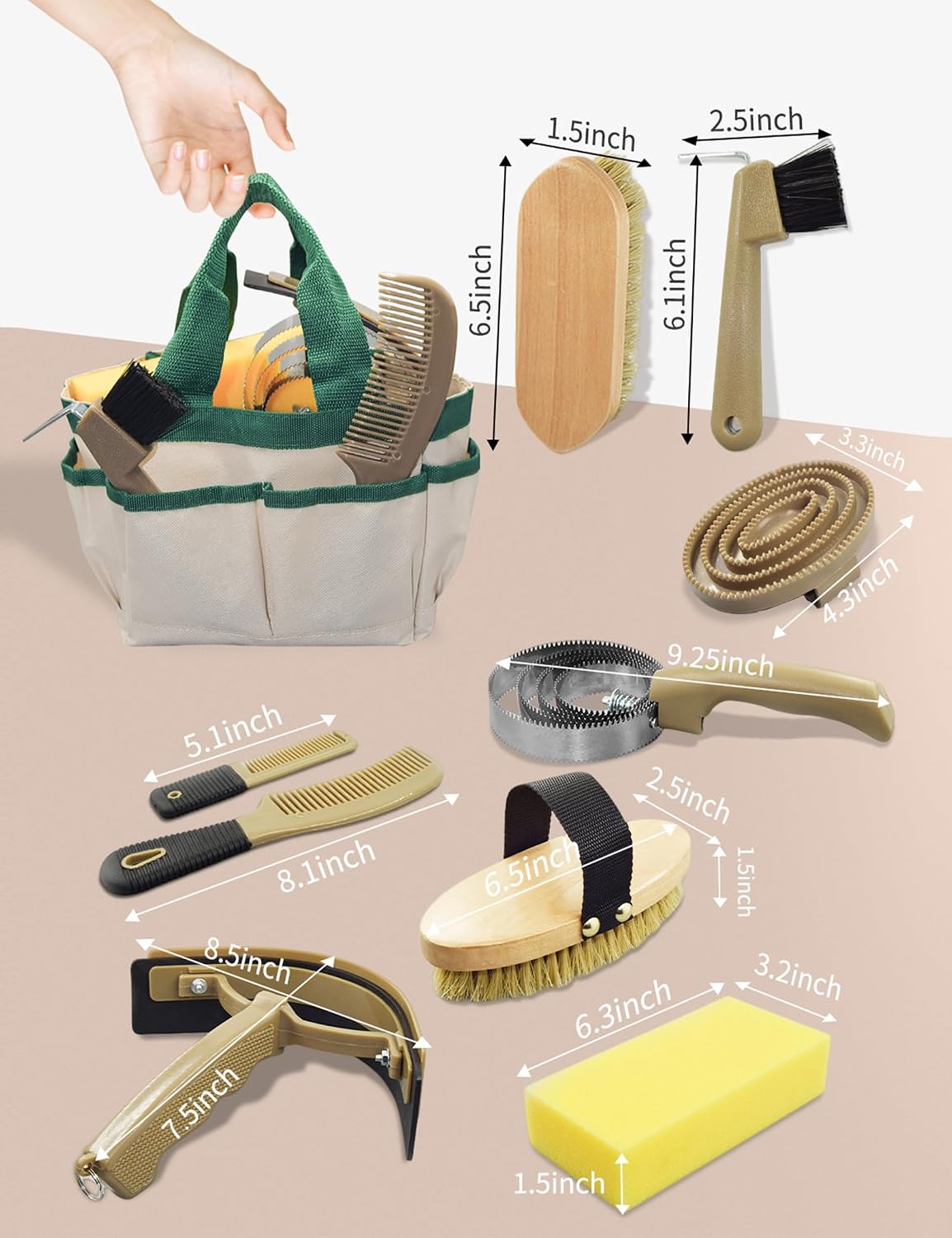 Inoreal professional equine grooming brushes and curry comb set