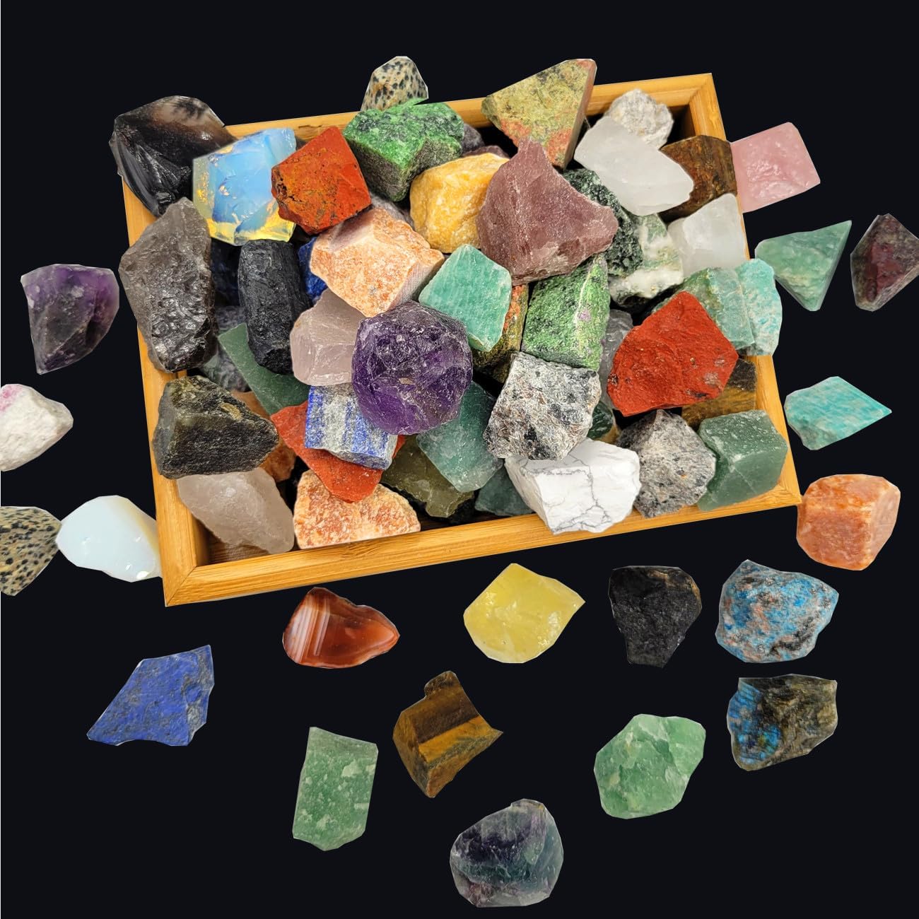 SeeuFun Natural Rocks for Tumbling five pound package showcasing an assortment of bulk raw crystals.