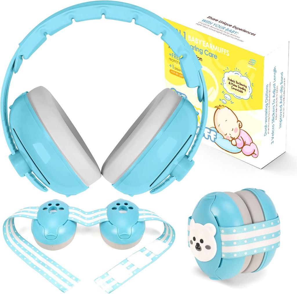 Empireway 2-in-1 Baby Ear Muffs front view with blue finish