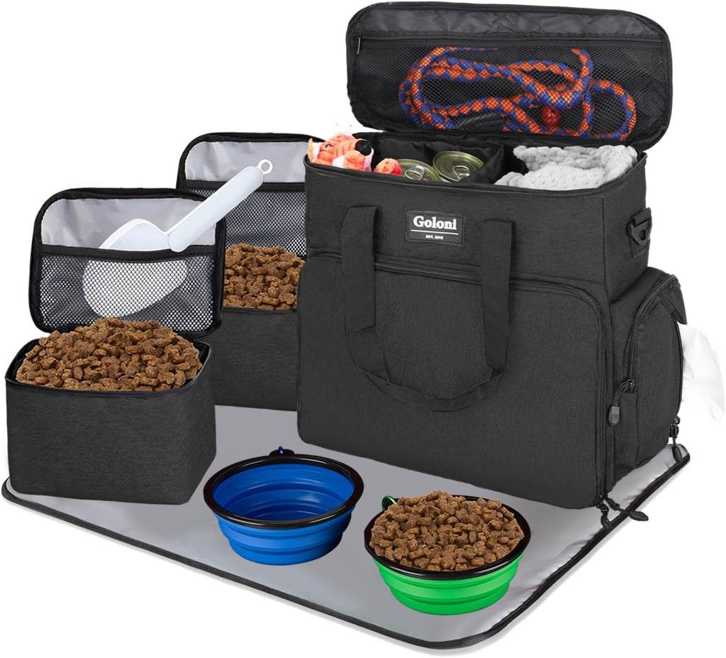 Dog Travel Bag Airline Approved-Pet Travel Tote with Collapsible Bowls,Food Containers & Feeding Mat-Multi-Pocket Organizer for Dogs & Cats, Durable & Water-Resistant for Hiking,Trips,Outdoors - Image 10