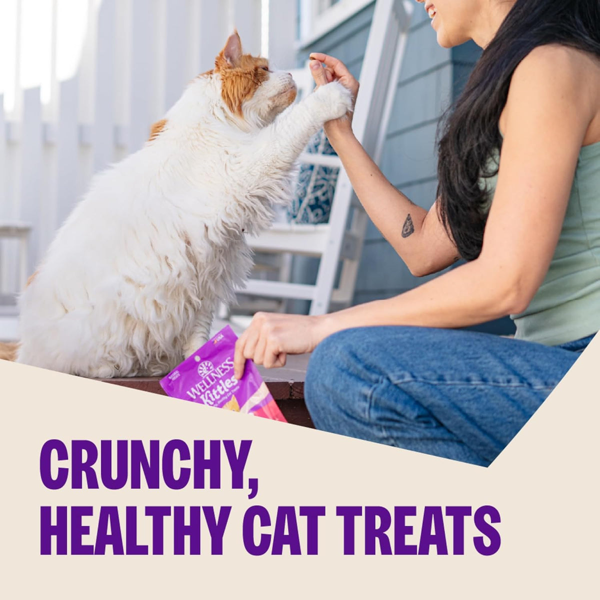 Wellness Kittles grain free cat snack bag side angle view