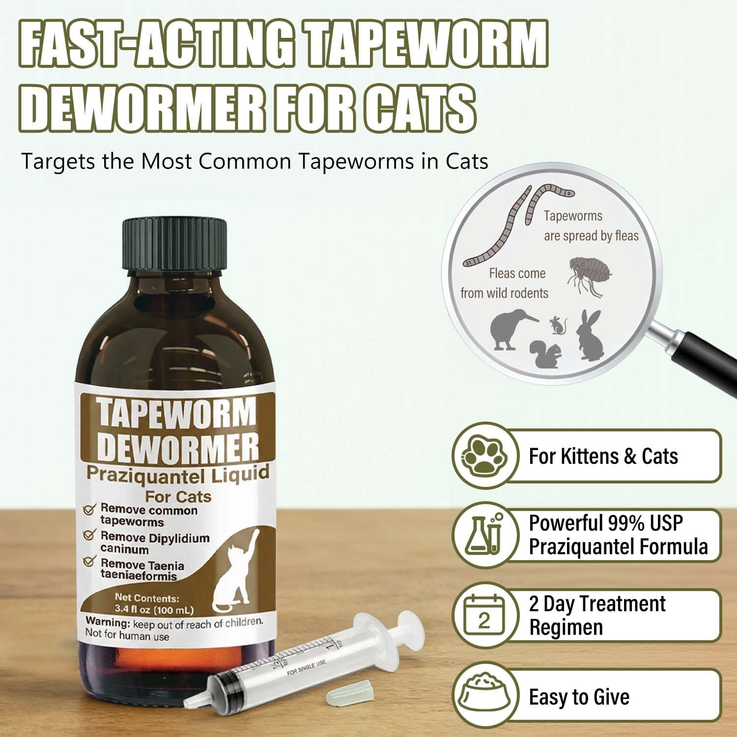 Premium pet deworming liquid with three milliliter dosing syringe