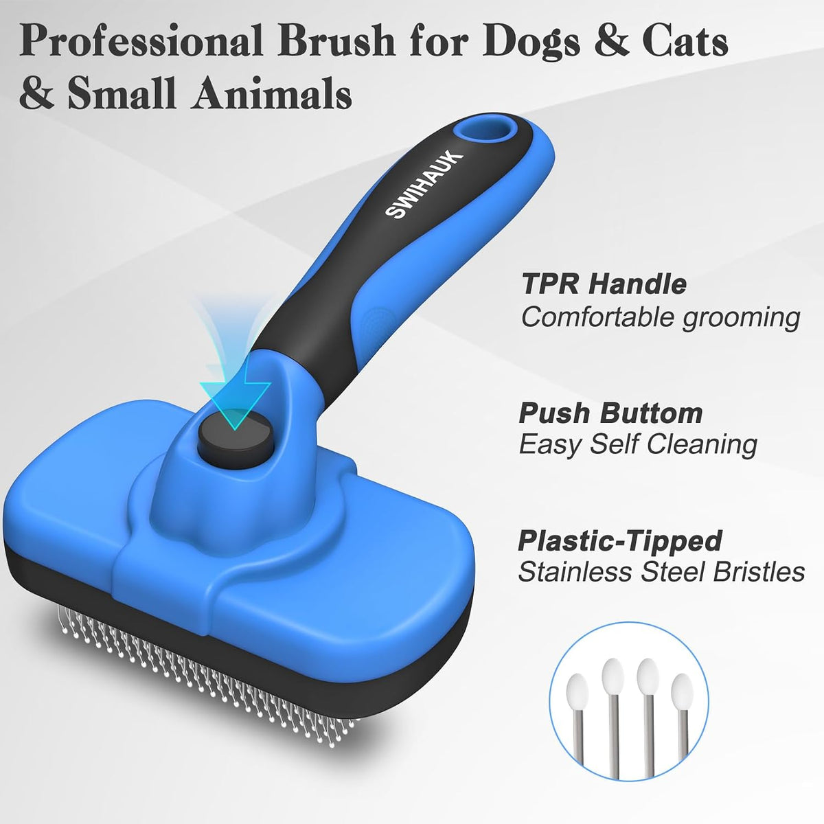 Swihauk deshedding tool side view showing the ergonomic handle.