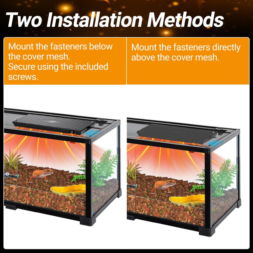 Oiibo reptile heating plate showing safe built-in fan ventilation design