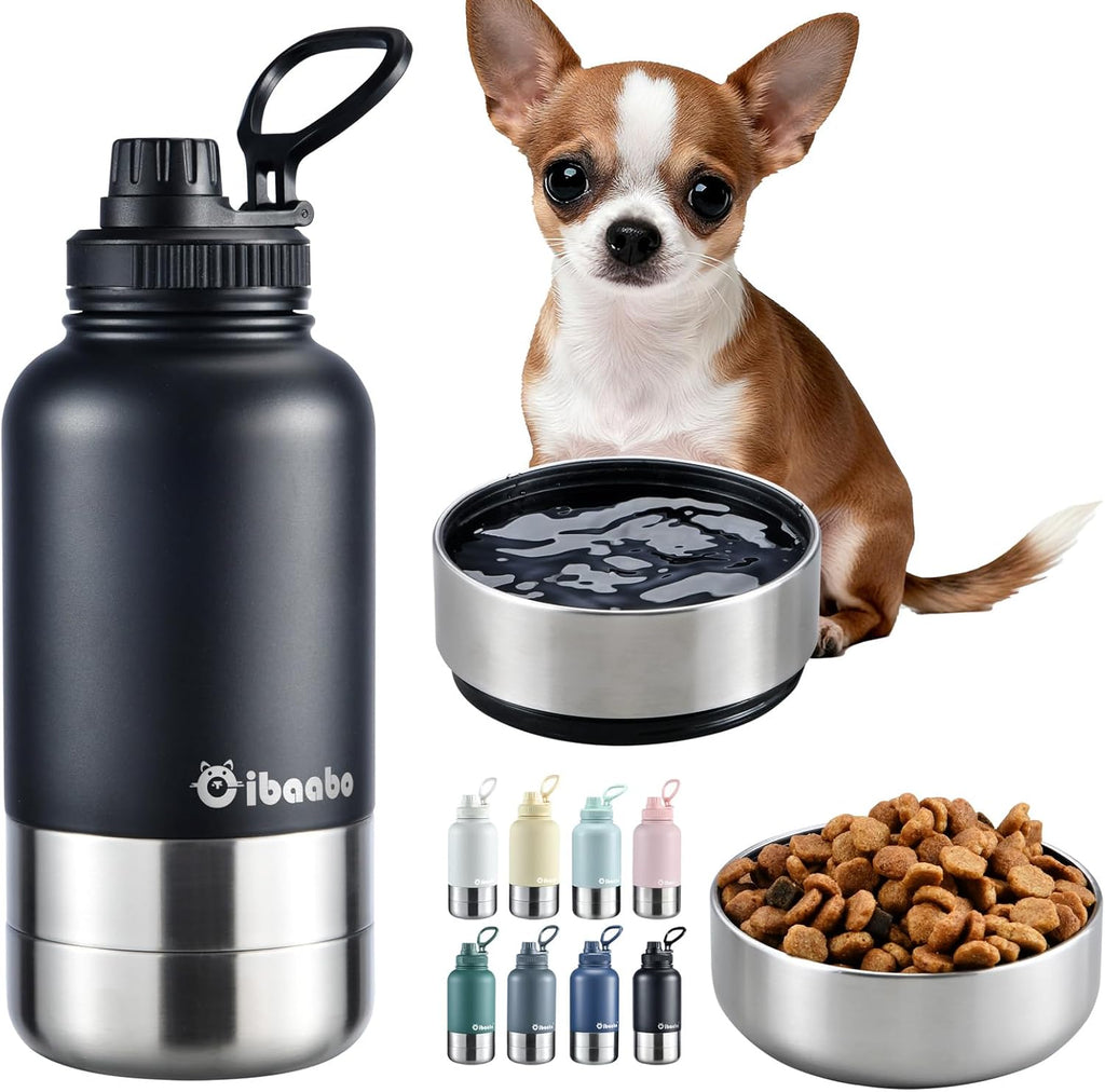 Cibaabo insulated dog water bottle front view matte black travel thermos