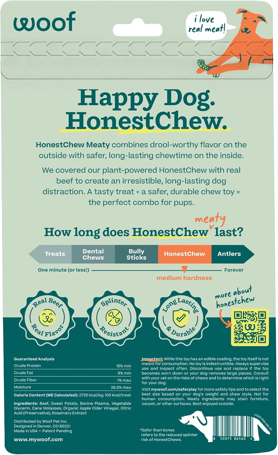 Safe plant-based core of Woof HonestChew toy