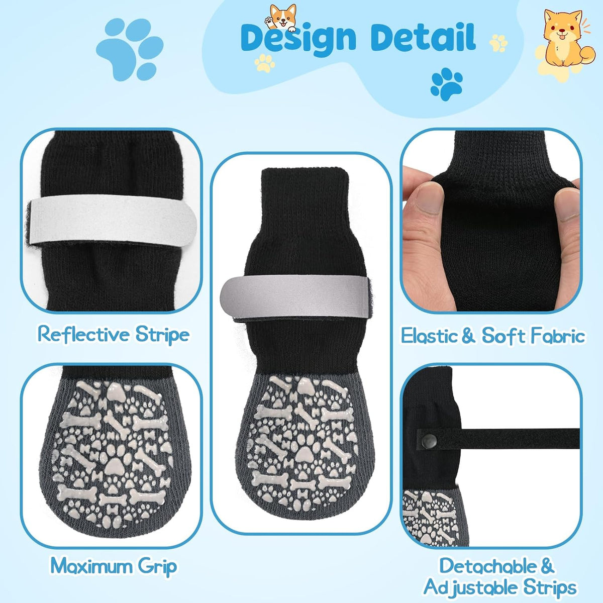 Adjustable velcro strap detail on dog booties