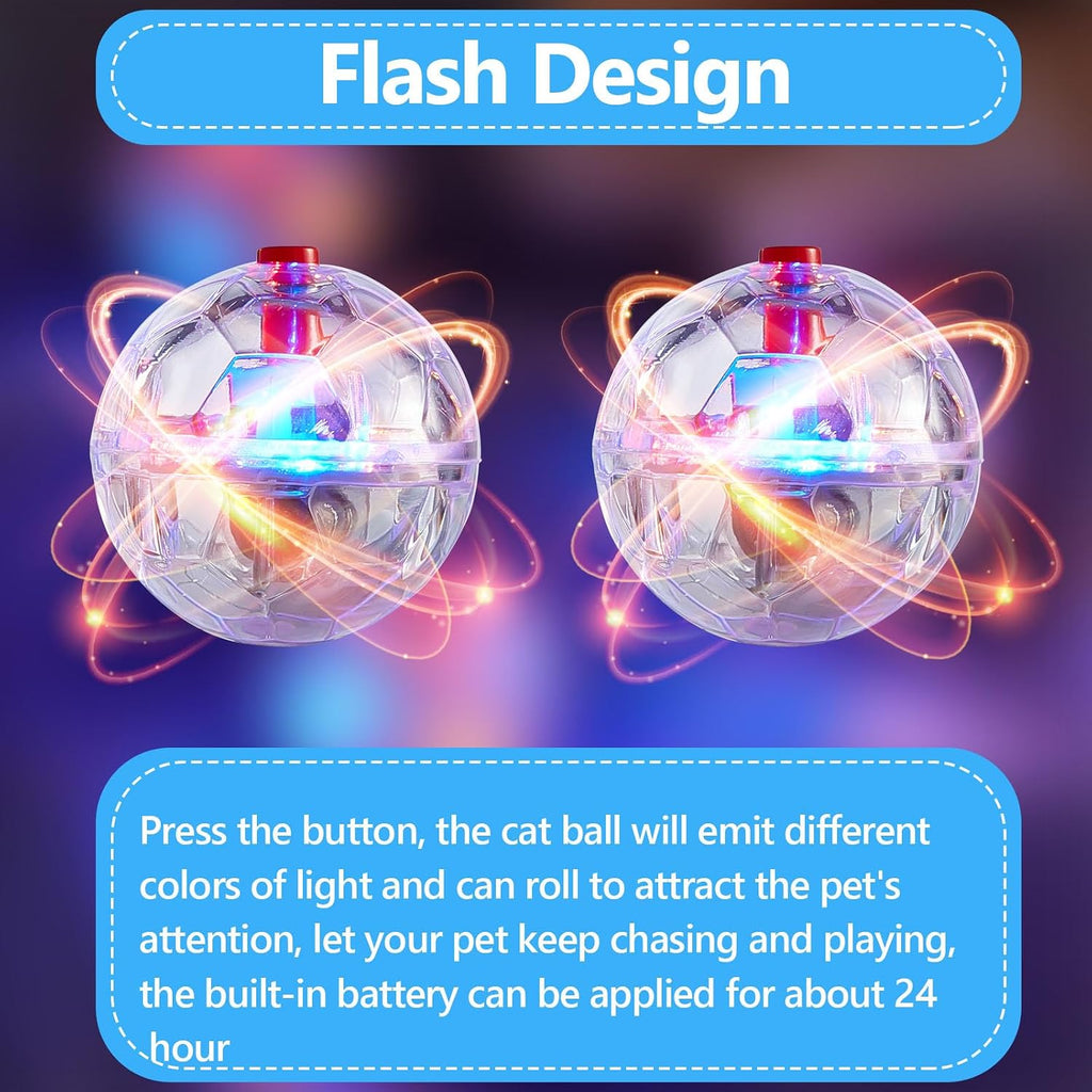 Vibration triggered glowing toy sphere for nocturnal cat tracking play