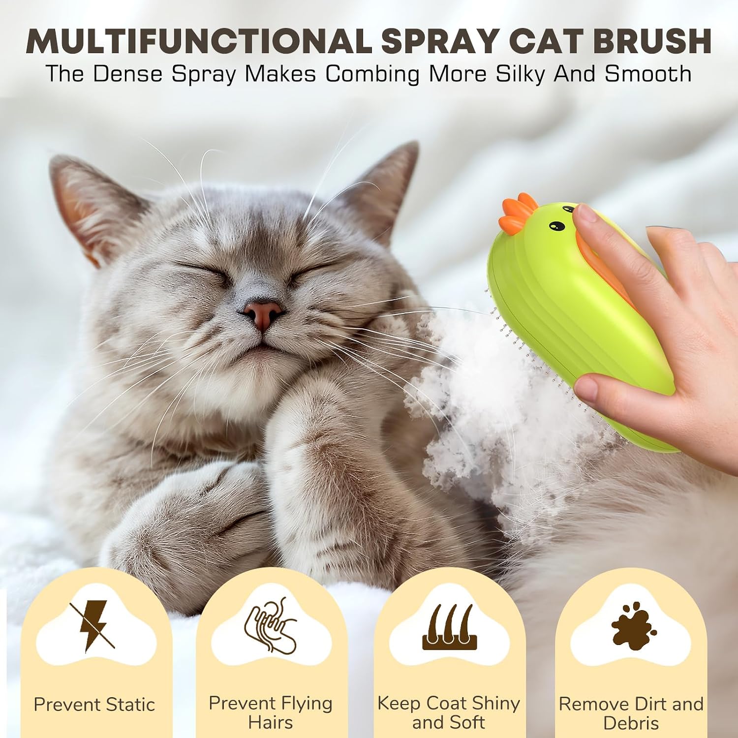 Cat steam brush showing steam spray function