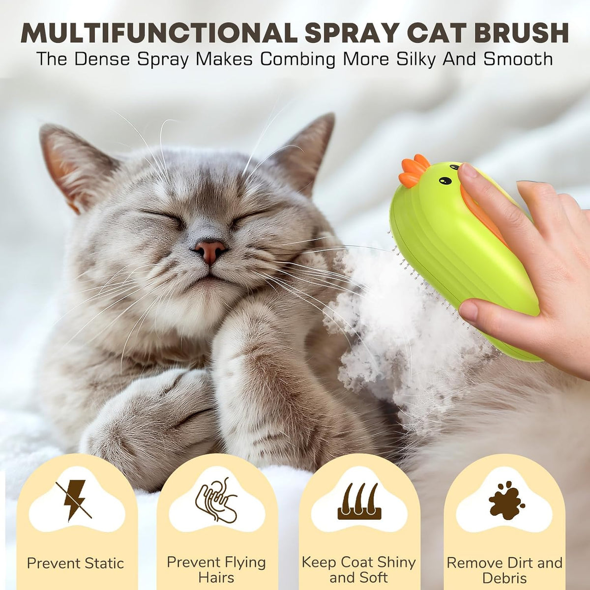 Cat steam brush showing steam spray function
