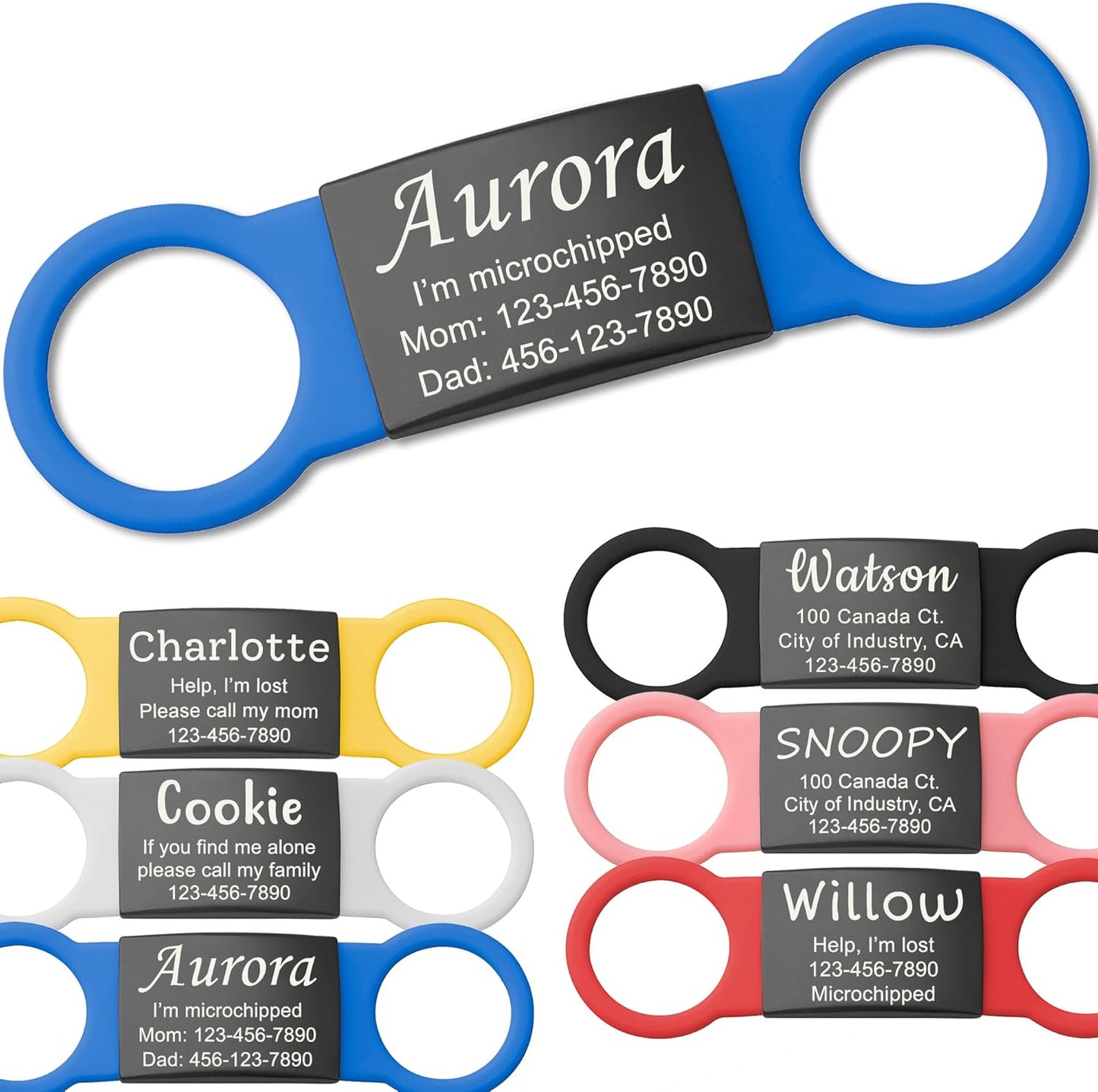 Anavia Slide On Silent Pet ID Tags, S/M/L/XL Personalized Black Stainless Steel Colored Silicone Cat Dog Name Tag, Customized Engraved Nameplate, Quiet Chew-Proof Pet Collar Tag (Black, Small) - Image 10