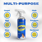 Muddy Mat Wizz enzyme cleaner for dog and cat urine stains.