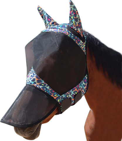 Harrison Howard Pro LumiVista Horse Full Face Fly Mask Large Eye Space Long Nose with Ears UV Protection for Horse Iridescent Prints M - Image 9