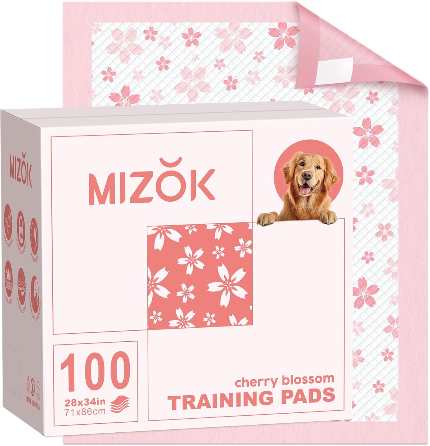 MIZOK Puppy Pads Pink 22x22in, Quick-Dry Puppy Training Pads with Pheromone Attractant, Decorative Cherry Blossom 6-Layer Heavy Duty Leak-Proof Pet Pads, Disposable (50 Count) - Image 9