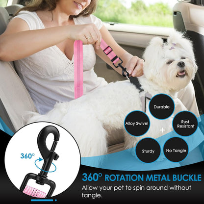 Lukovee dog seatbelt attached to car headrest for vehicle safety