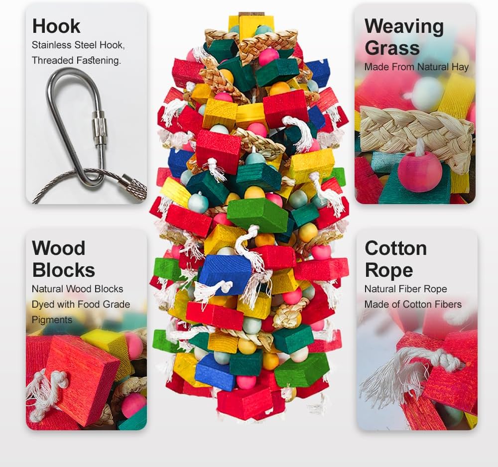 HZDZ LCPAW wooden parrot chew toy hanging in cage