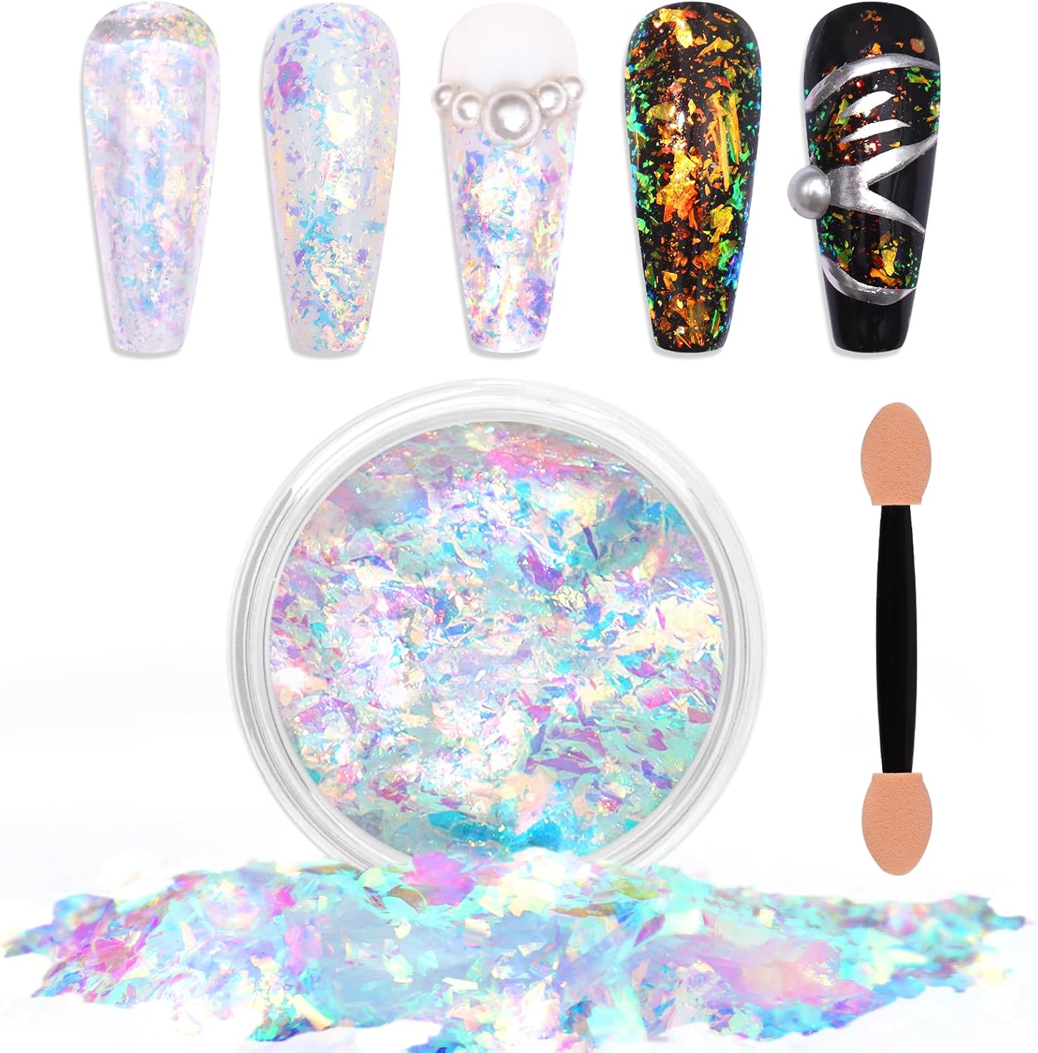 Laza Colorful Moonlight Chameleon Flakes jar front view for professional nail art
