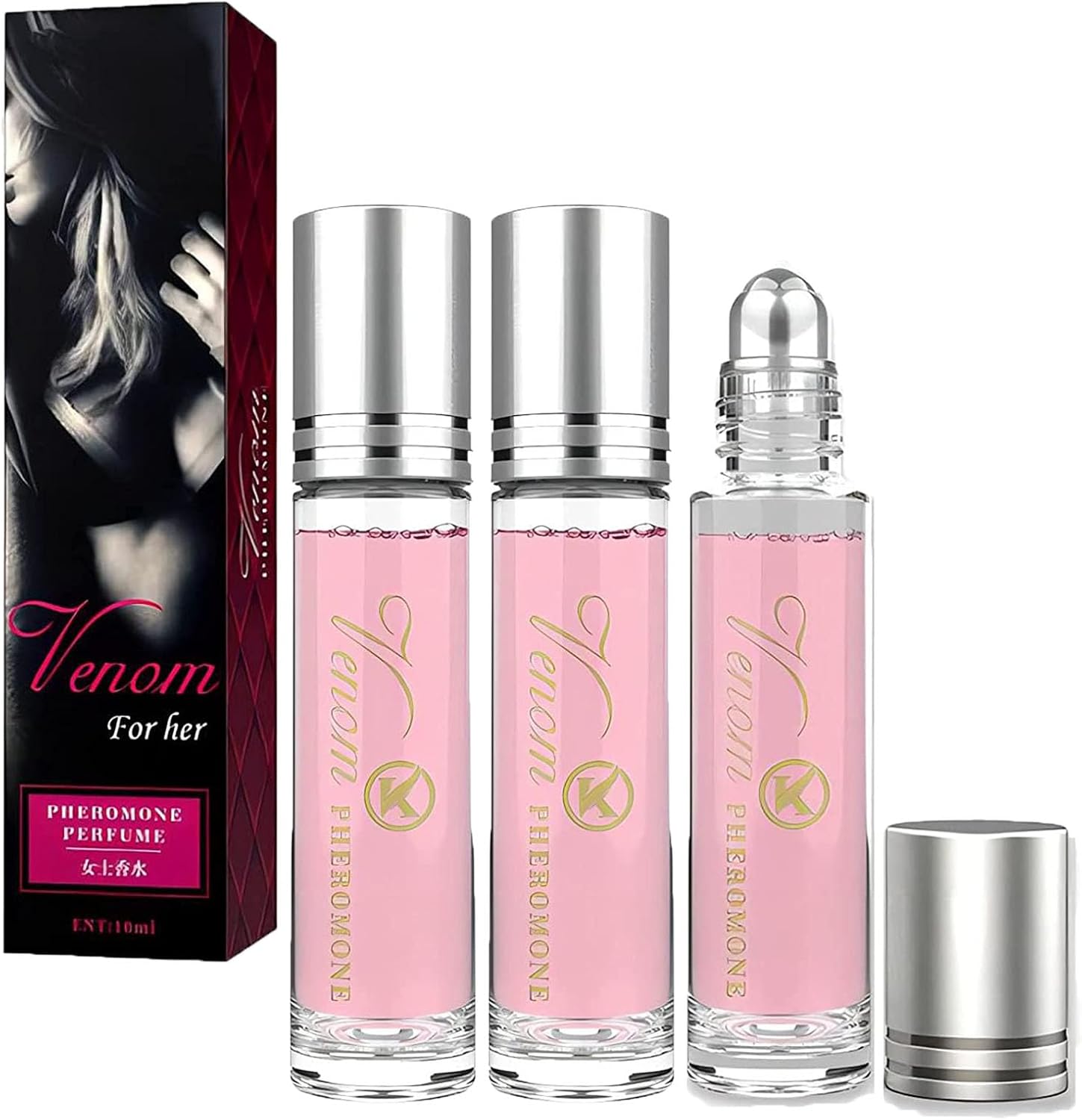 Generic Lunex Phero Perfume for women 3 piece set front view showing three portable rollerball bottles.
