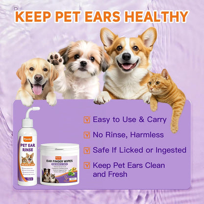 Pjordo Pet Ear Cleaner Set - Dog Ear Cleaner with Aloe Vera & Witch Hazel, Dog & Cat Ear Cleaner Solution for Soothing Ear Itching & Deodorize, Ear Wipes for Dogs & Cat Gently Removing Ear Wax & Dirt - Image 9