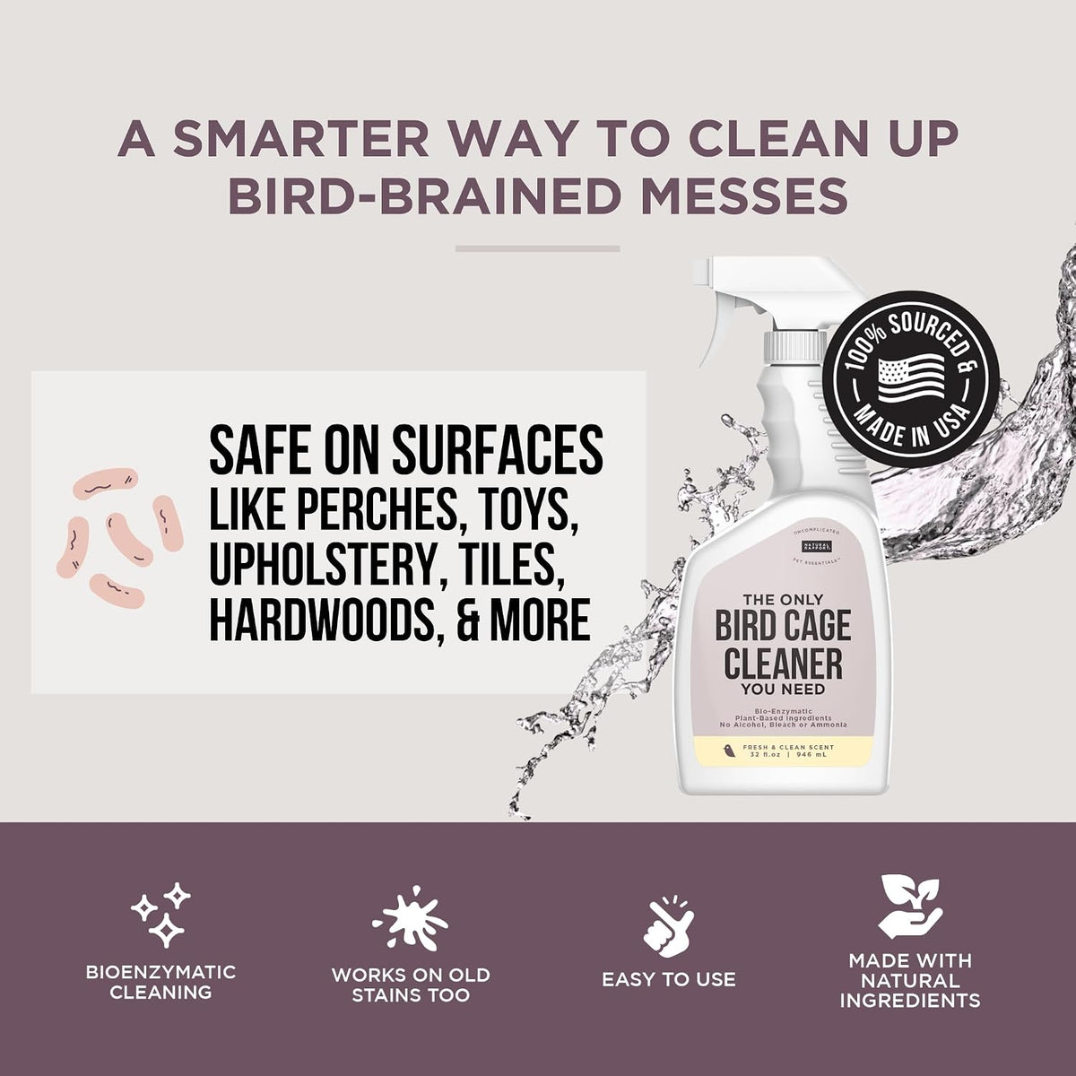 Natural Rapport bird poop remover bottle side profile