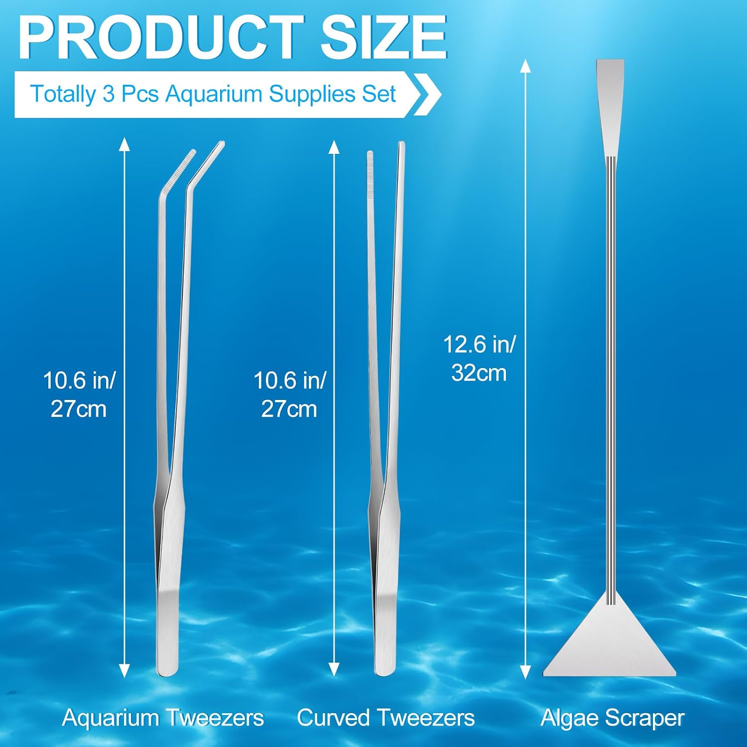 Oligei long straight tweezers for precision fish tank plant trimming and reptile feeding.
