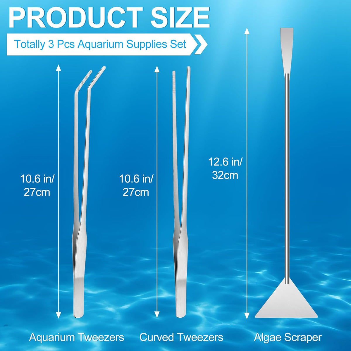 Oligei long straight tweezers for precision fish tank plant trimming and reptile feeding.