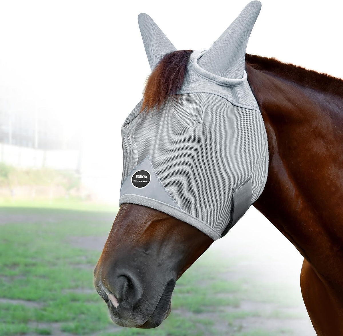 Fornyk Horse Fly Mask front view with ear covers and mesh
