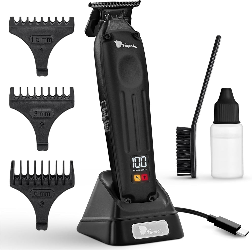 Fagaci professional zero gapped cordless trimmer front view highlighting sleek metal body design