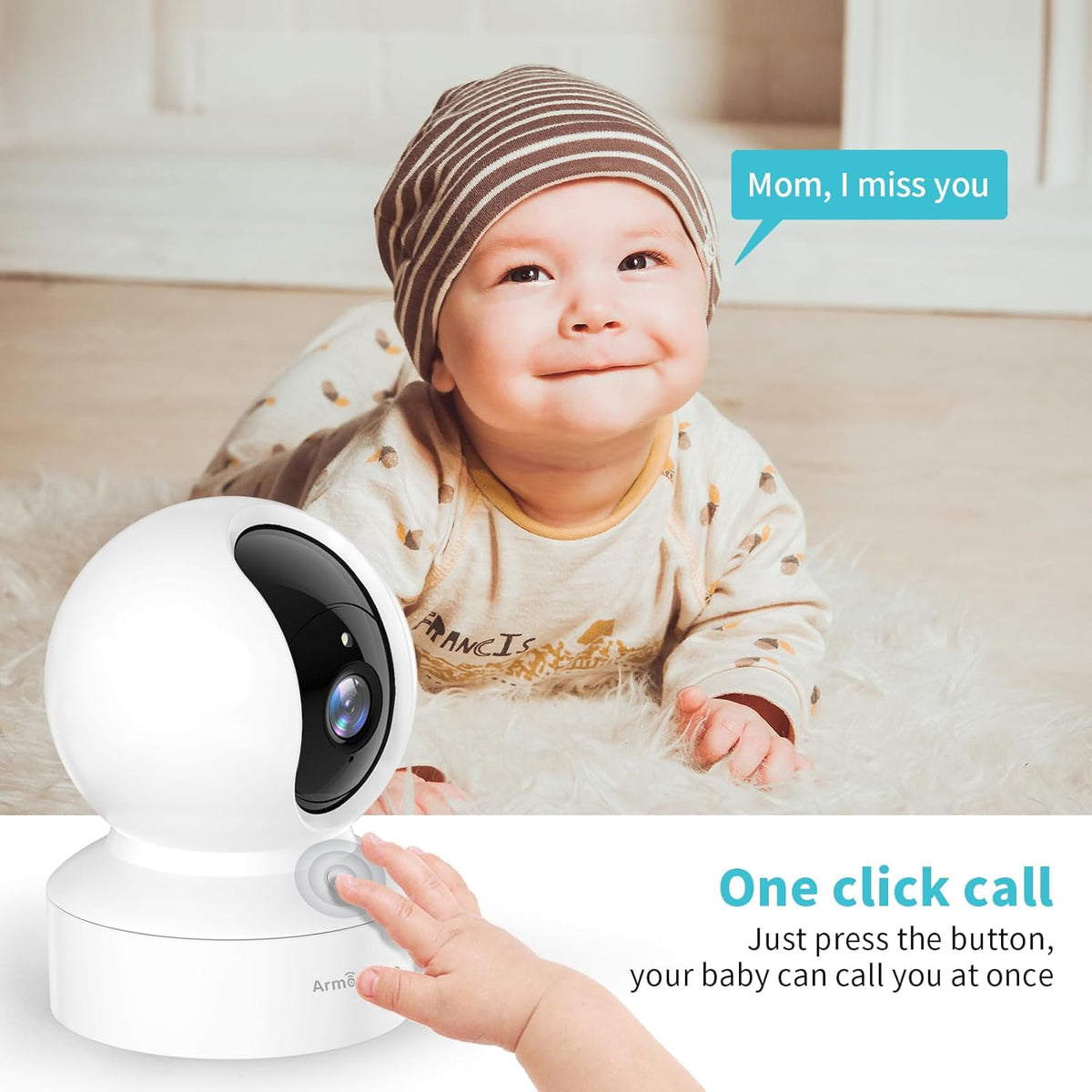 White puppy cam with phone application connectivity for pet monitoring