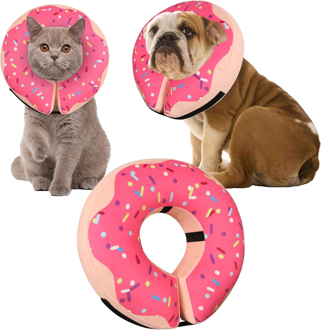 Deflated blue pet recovery donut packaged compactly for travel convenience.