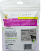 Smallbatch pet treats bag ingredient label and back view
