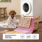 Three pieces of LINENLUX puppy blankets neatly folded showing the color variants.