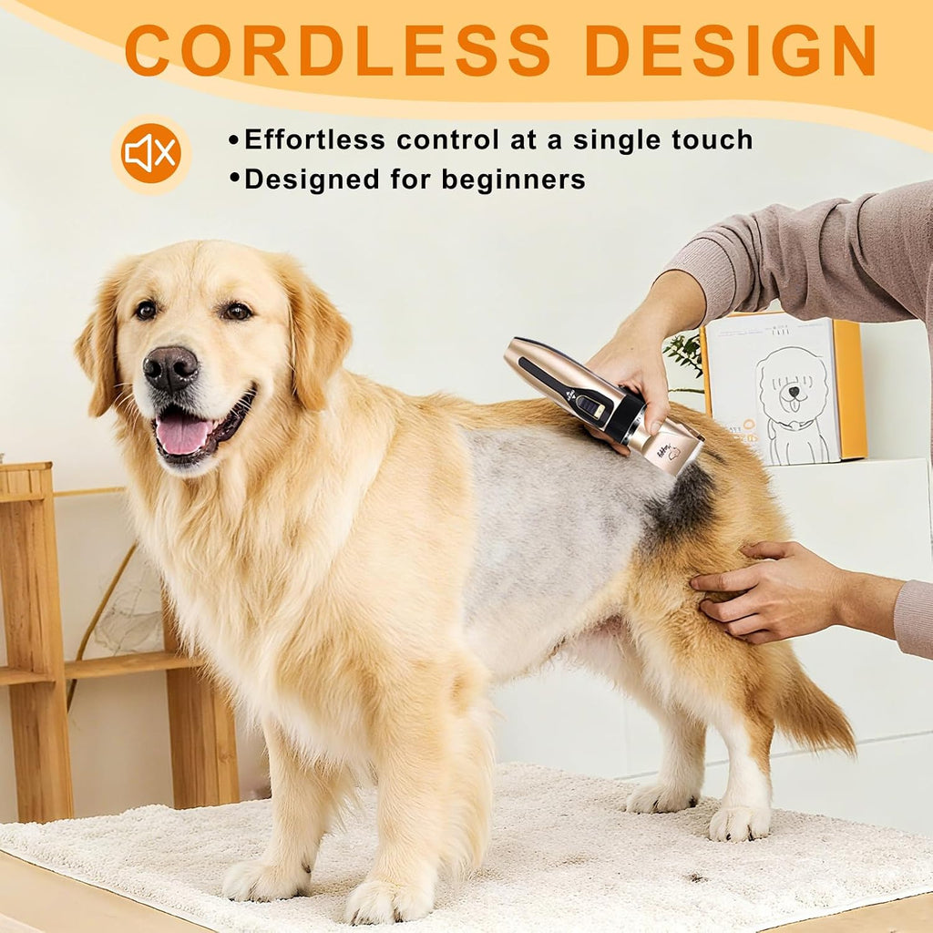 HappyYILIDA cordless pet hair clipper close up view of premium precision titanium blades