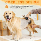 HappyYILIDA cordless pet hair clipper close up view of premium precision titanium blades