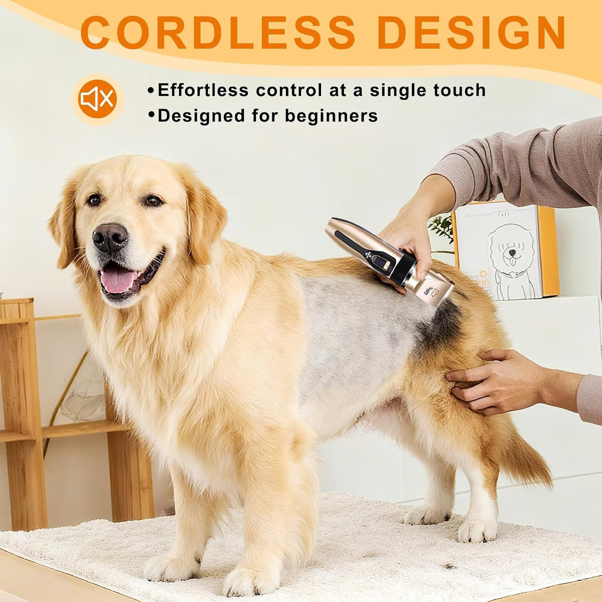 HappyYILIDA cordless pet hair clipper close up view of premium precision titanium blades