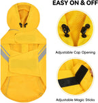 Vivaglory yellow dog raincoat two way zipper leash hole close up