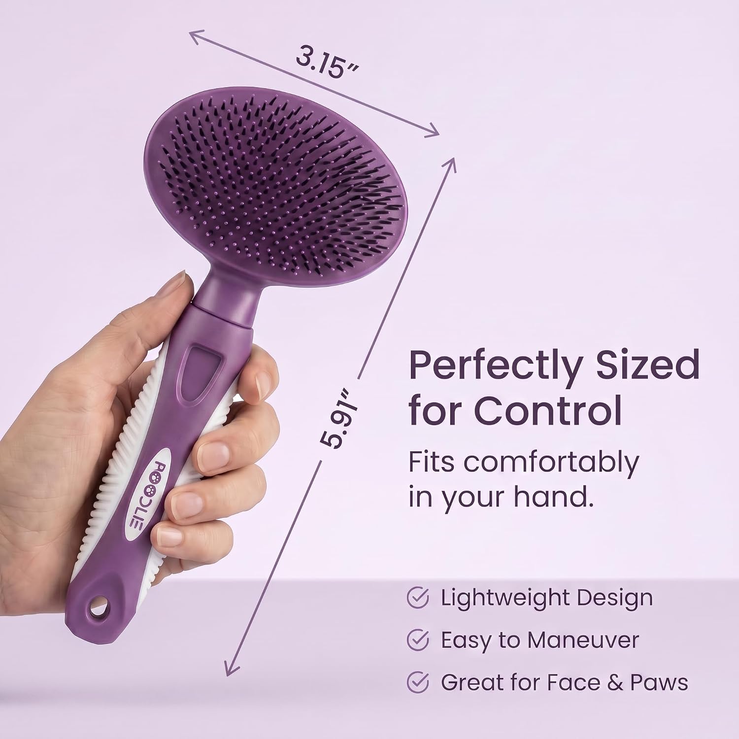 Poodlie soft dog brush for short or long hair back view