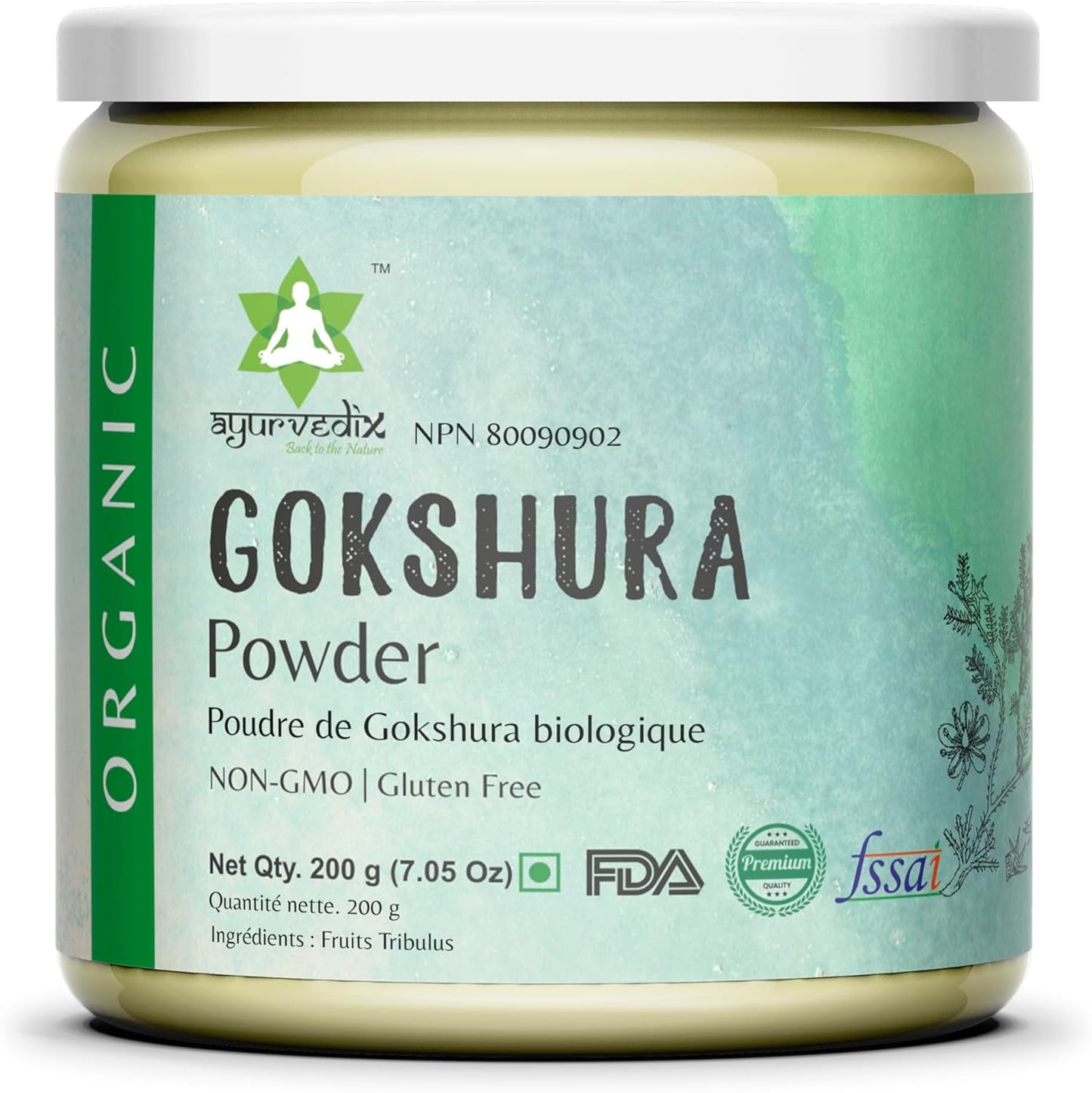 Ayurvedix Organic Gokshura Powder jar front view