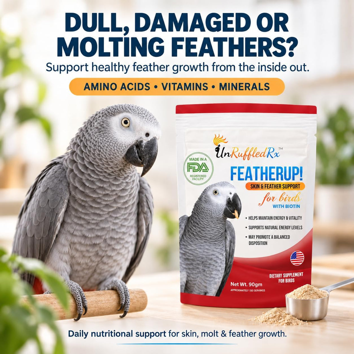 UnRuffledRx FeatherUp packaging showing supplement powder details
