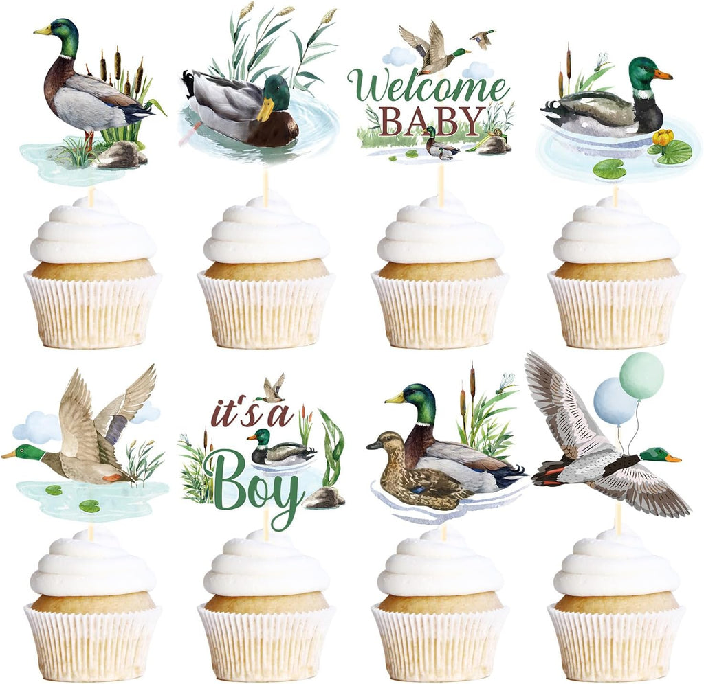Rakuto Mallard Duck baby shower cupcake toppers set front view