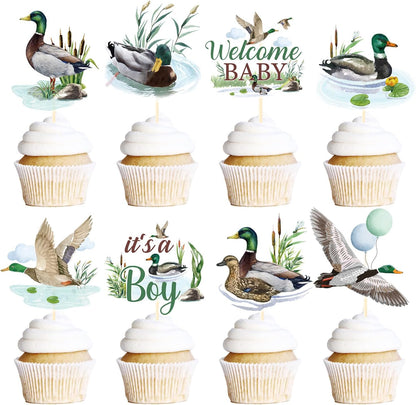 Rakuto Mallard Duck baby shower cupcake toppers set front view