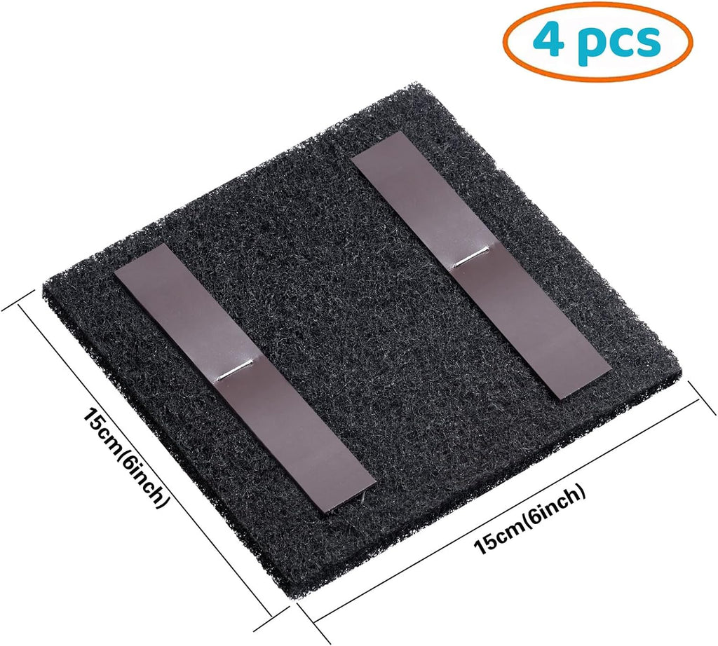 Four pack of six inch square charcoal filter replacements for pet waste trash cans.